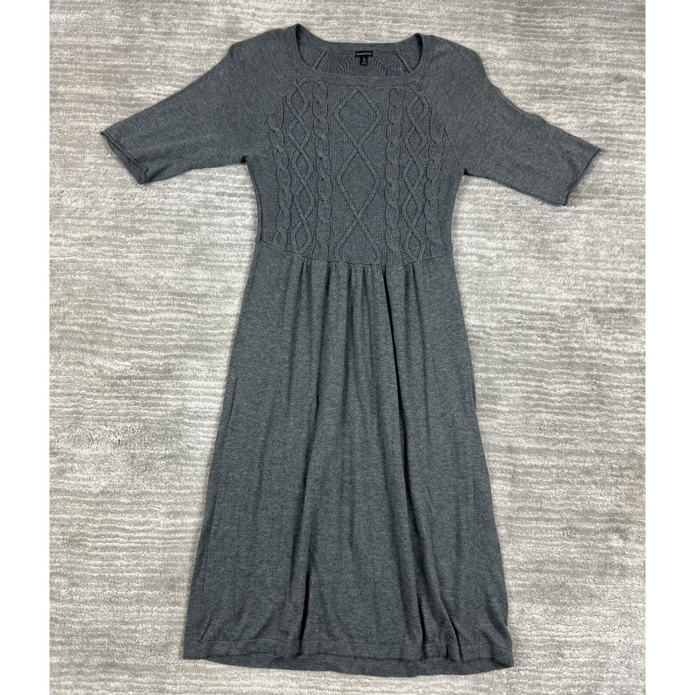 Madison Sweater Dress Women Small Gray Cable Knit Empire Waist Short Sleeve Knee